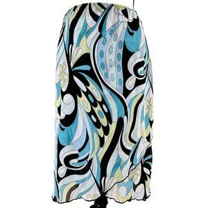 Vtg 90s I.N. Studio Petite San Francisco Blue Chiffon Midi Skirt Petite L PL